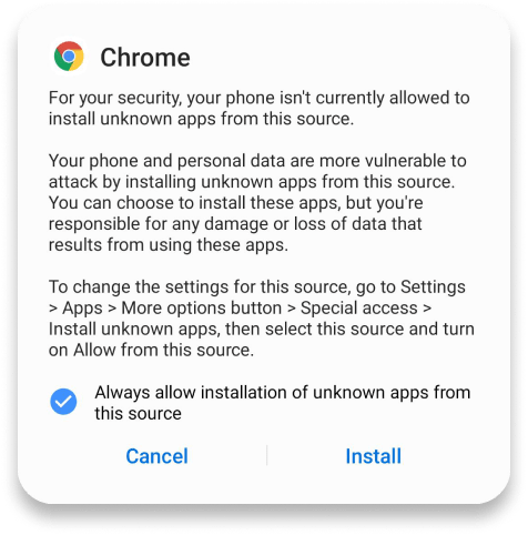 Allow installation of the app